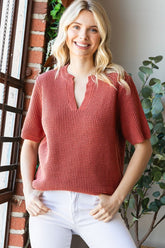 First Love Women's Notched Short Sleeve Knit Top - Chic & Versatile Fashion Essential